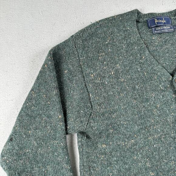 Pringle Cardigan Men’s Large Green Wool Blend V Neck Button Front - Picture 8 of 16